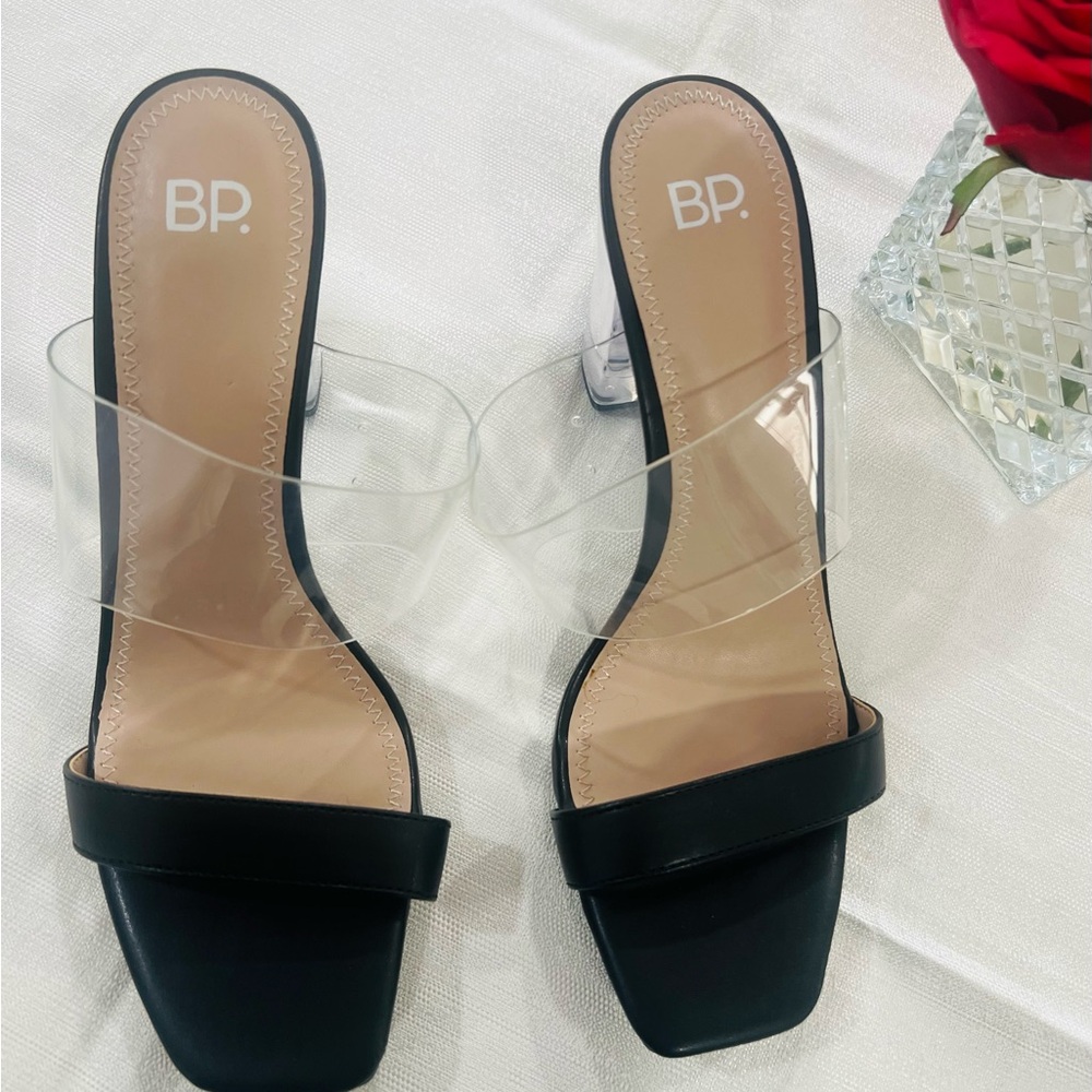 New BPNaomi Clear strap Block Heel Sandals Black Faux Leather Women’s size 8.5 M - Picture 7 of 16